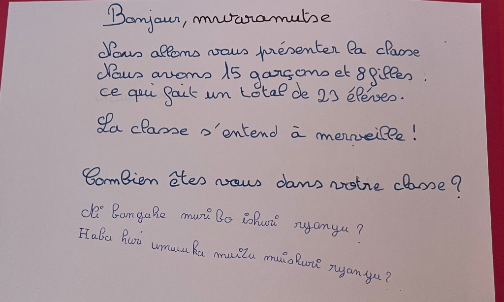 CORRESPONDANCE ENTRE UNE ÉCOLE AU RWANDA ET UN COLLÈGE FRANÇAIS